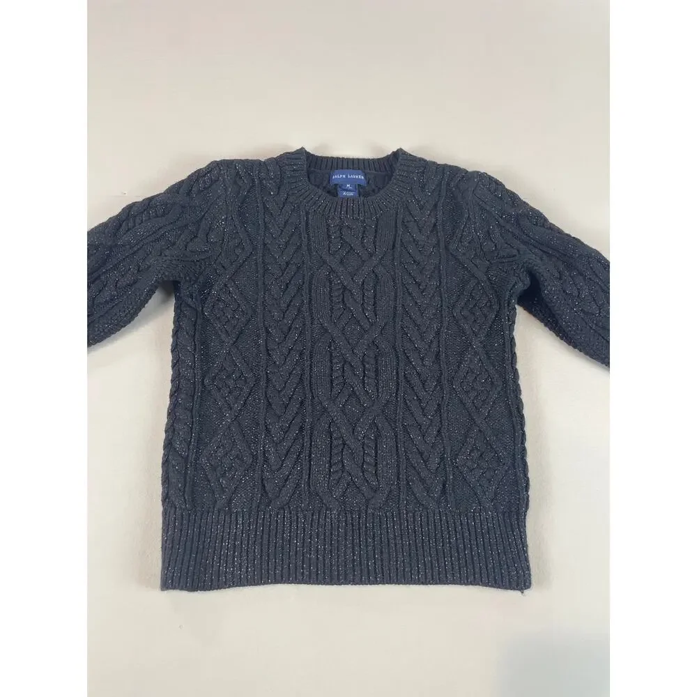 Ralph Lauren Girls Black Knit Sweater Size M (8–10) Crew Neck Classic Casual